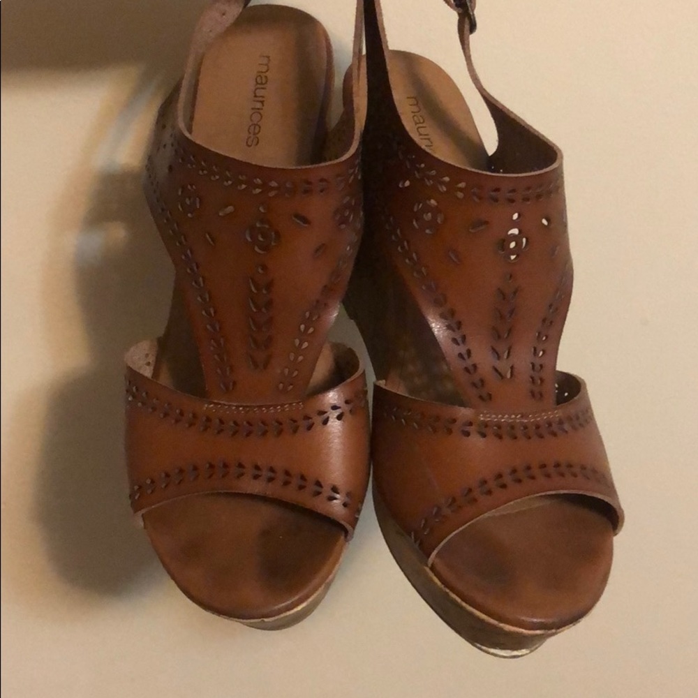 Emma laser cut cork wedge (Cognac brown)